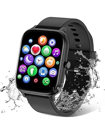 Smart Watch for Men Women Compatible with iPhone Samsung Android Phone 1.69 inch Full Touch Screen IP68 Waterproof Bluetooh Fitness Tracker Heart Rate/Sleep Monitor (Black)