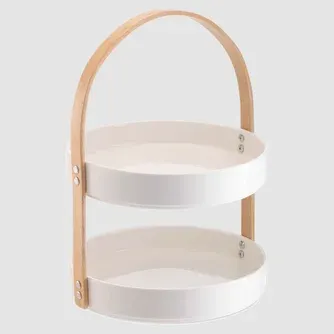 Delish Stoneware 2-Tier Basket with Bamboo Handle