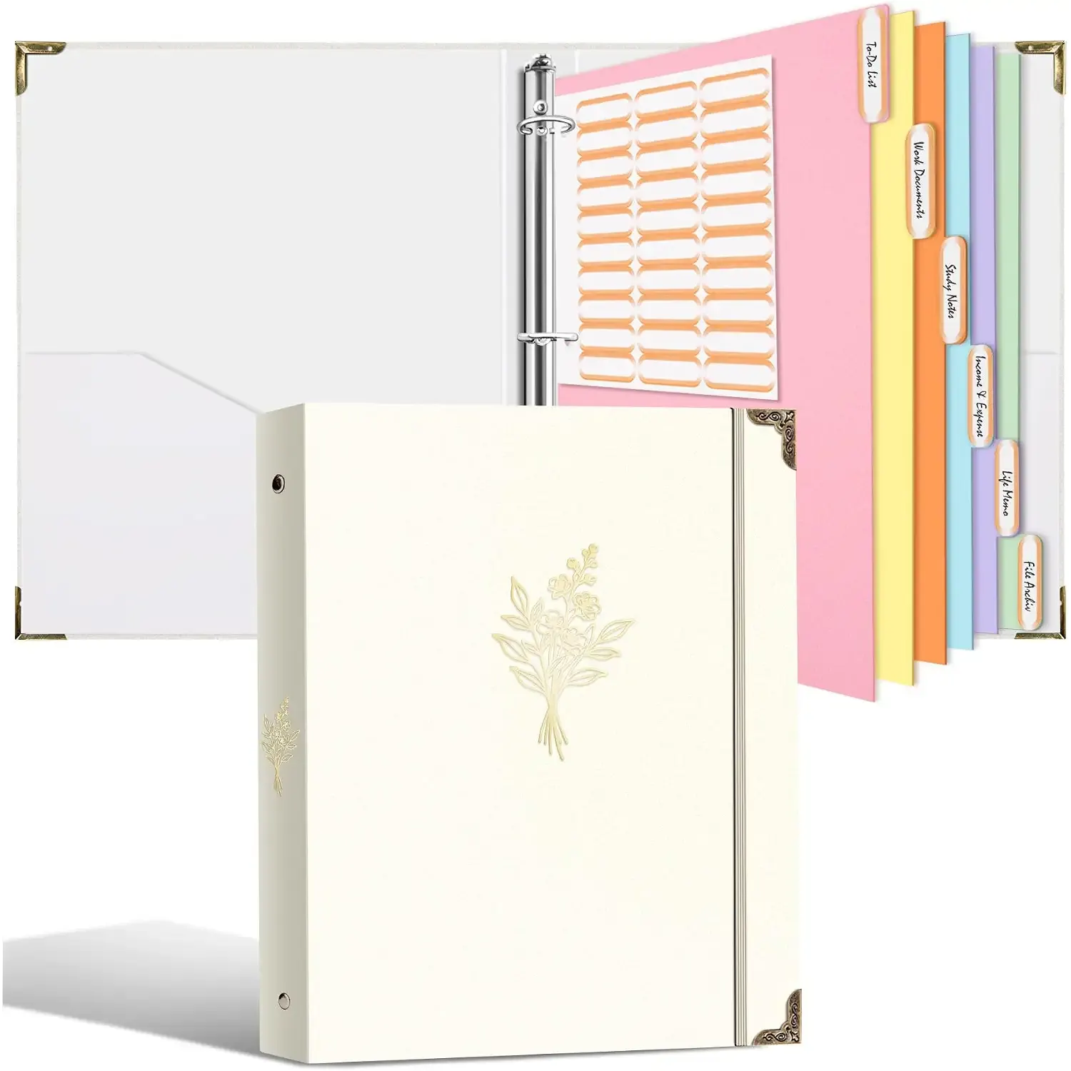 HAUTOCO Aesthetic 3 Ring Binder 1 Inch, Cute Binder with 6 Dividers | Metal Corners & 2 Pockets, Each Binder Holds 200 Sheets of 8.5x11 Letter Size Paper, Three Ring Binder for School & Office