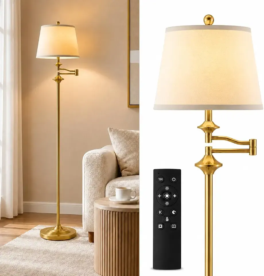 Wio-Mio Vintage Gold Floor Lamp, 350° Adjustable Swing Arm for Living Room