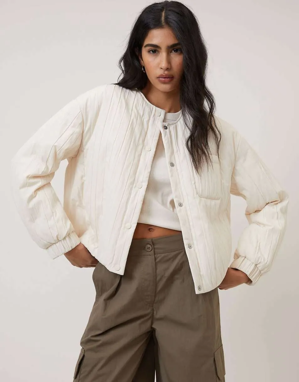 Nobody's Child Cream quilted bomber jacket in cream
