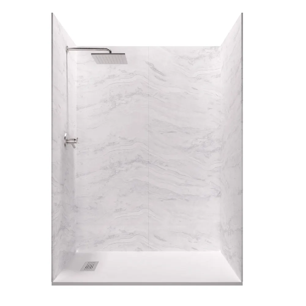 Castico 60L x 32W x 84H\" Solid Composite Stone Shower Kit- Sierra Light Walls and L/R White Sand Shower Pan