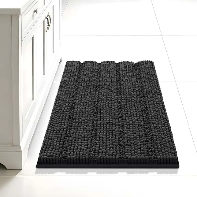 Bcoimo 24"×17" Chenille Bath Mat – Non-Slip with Backing Bath Rug Ultra-Absorbent and Machine Washable Bathroom Mat Quick-Dry Design. Id…