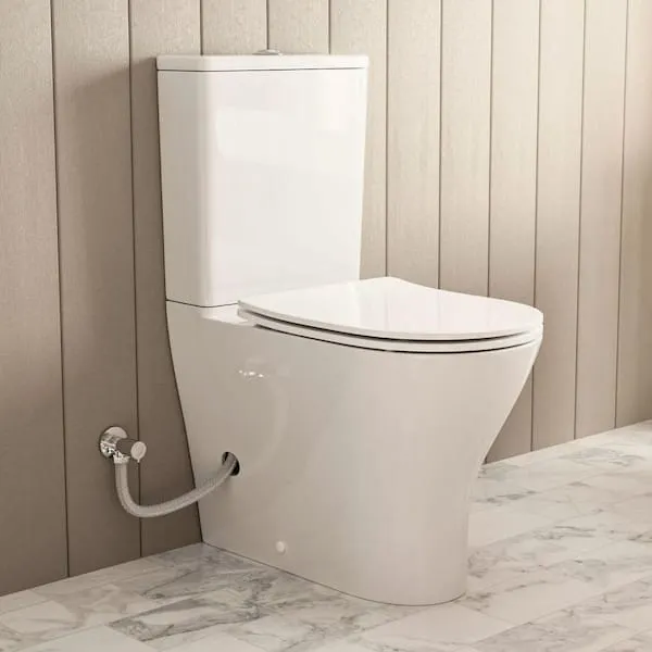 MaceratingFlo 19 in.​ Rear Discharge 2-​Piece Toilet Elongated Bowl White 0.​8/​1.​28 GPF Dual Flush, 7 in.​ Rough In with 2 Extension Pipes