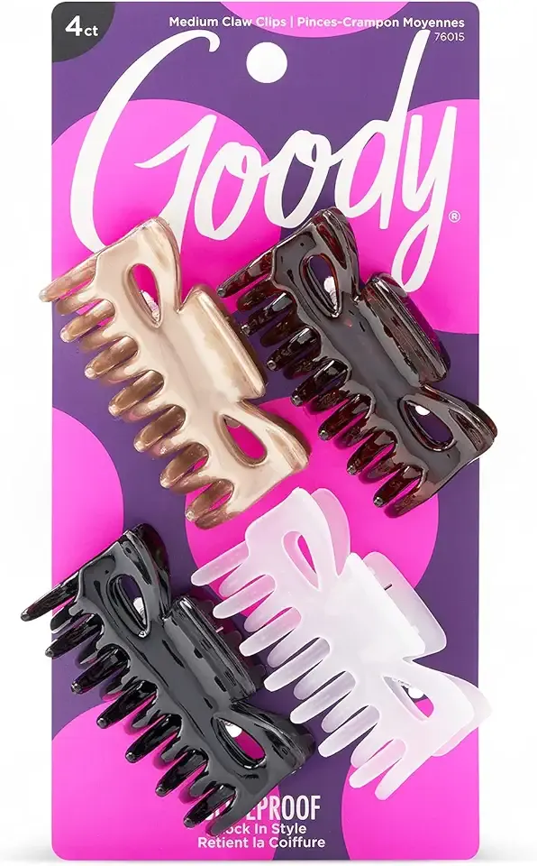Goody SlideProof Classics Medium Claw Clips - 4 Ct, Assorted Neutrals, Hair Styling Accessories with Secure Grip, Chic Hair Accessories for Women & Men, For All Occasions, All Hair Types