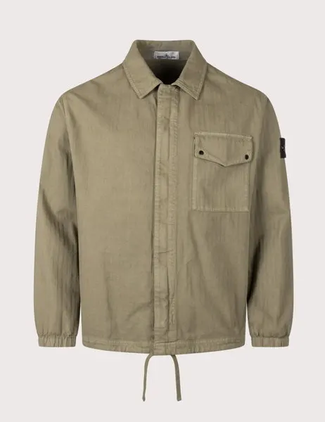 1200014 Cotton Herringbone Overshirt Military Green