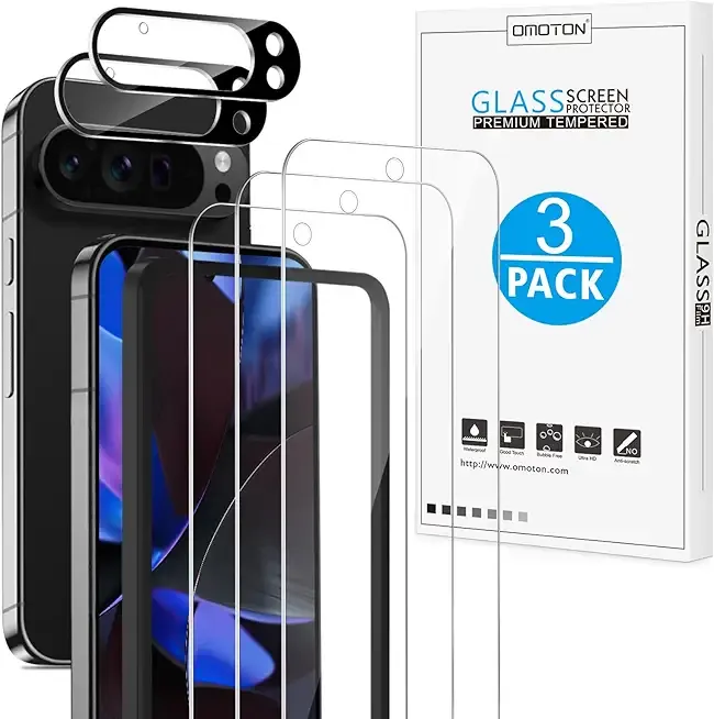 OMOTON 3+2 Pack for Google Pixel 9 Pro XL Screen Protector 6.8 Inch, 3 Tempered Glass Film & 2 Camera Lens Protector, Bubble-free, HD Clear, Not for 9 Pro/ 9