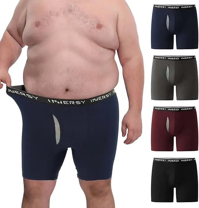 INNERSY Men's Big and Tall Boxer Briefs Cotton Moisture Wicking Underwear 4-Pack
