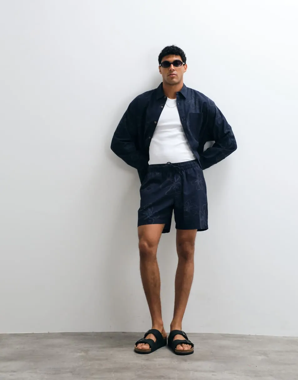ASOS DESIGN co-ord all over floral print short with linen in navy