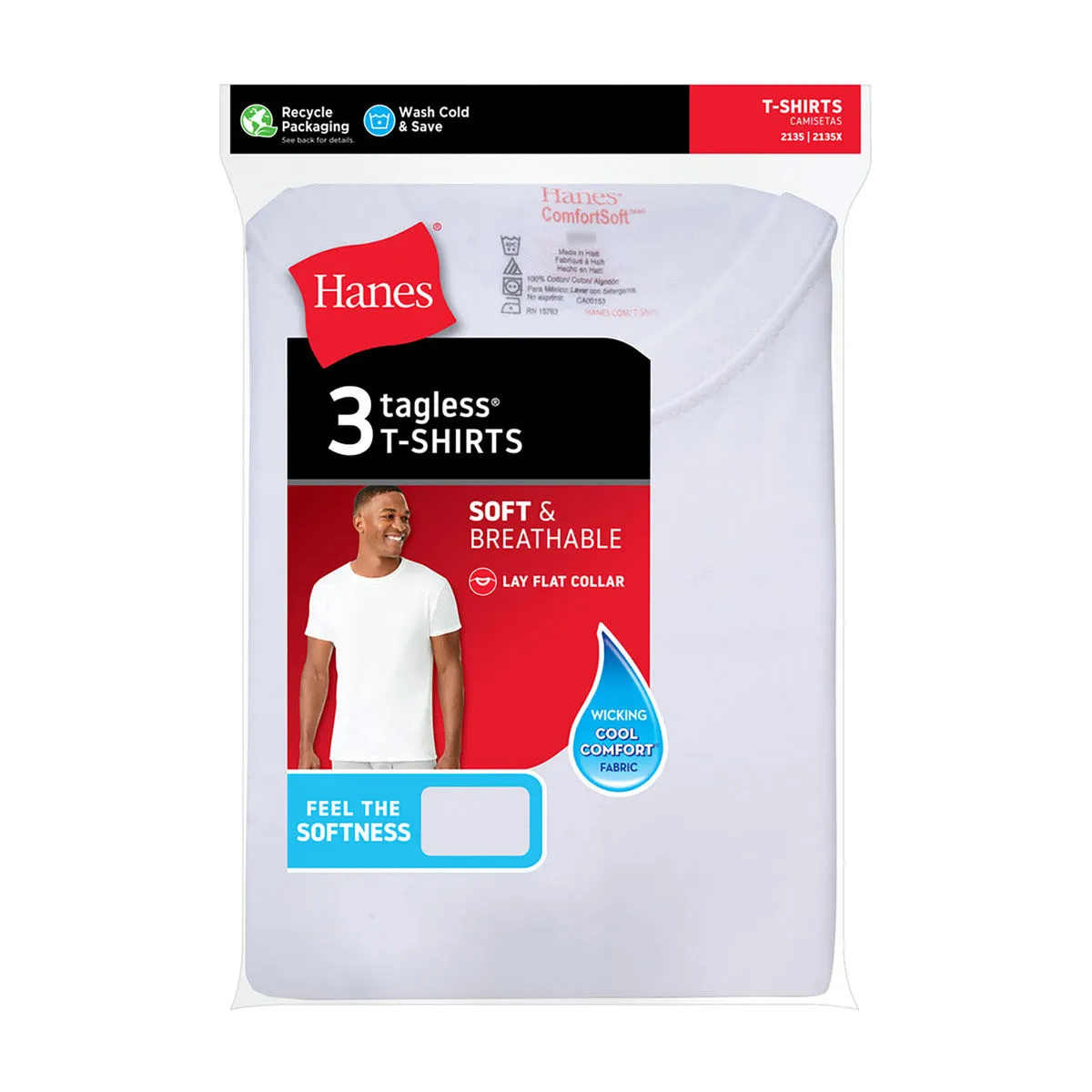 Hanes Men's Tagless White T-shirts, Small, 3 pk