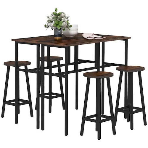 6-piece Bar Table Set with 2 Breakfast Tables and 4 Stools