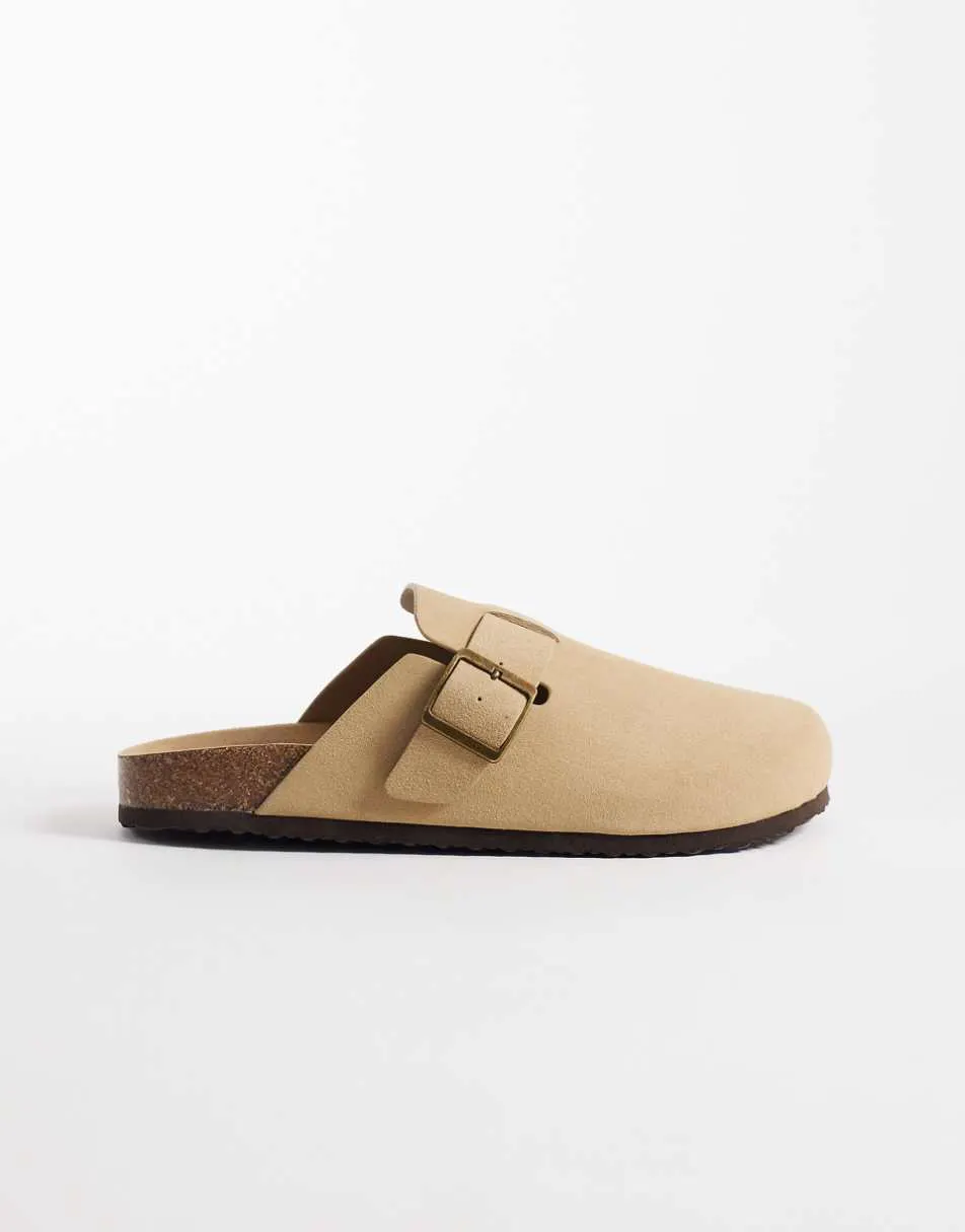ASOS DESIGN mule sandals with cork sole in stone