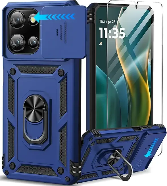 Taisairu for Motorola Moto G 2025/G 2026/G Play 2026 Case with Screen Protector & Slide Camera Lens Cover, Built-in Ring Stand Case for Moto G 2026/G 2025/G Play 2026 (Blue)