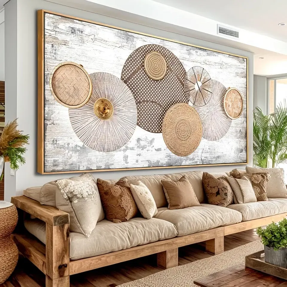 Wall Art Floral Rustic Wall Decor Yellow and White Canvas Painting Abstract Wall Art for Bedroom Living Room Dining Room Home Office Decor 20"x40" with Framed