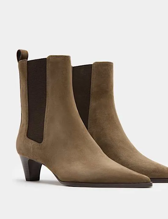 Suede Chelsea Block Heel Pointed Boots