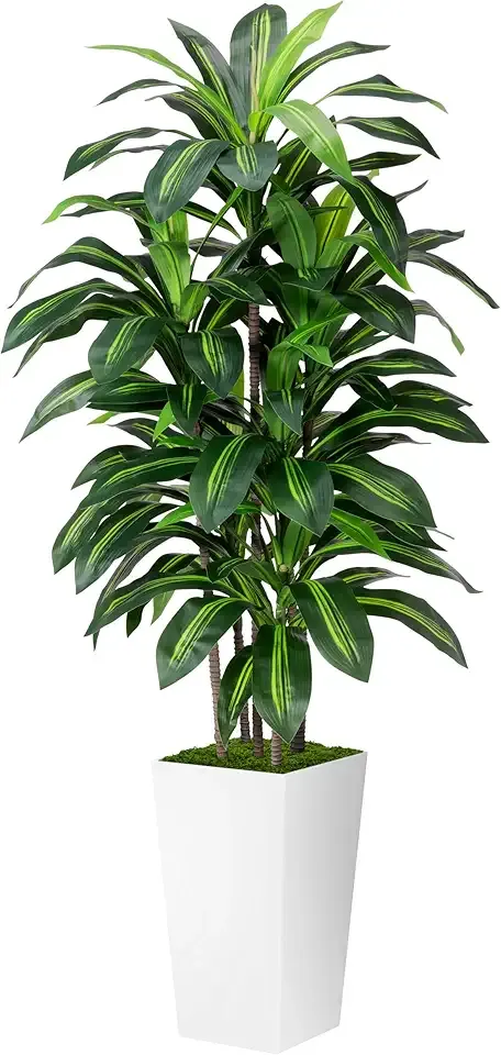 Artificial Dracaena Plant Indoor 5FT - Fake Tree with White Tall Planter - Faux Yucca Tall Fake Floor Plant in Pot - Artificial Trees for Home Office Living Room Decor Indoor