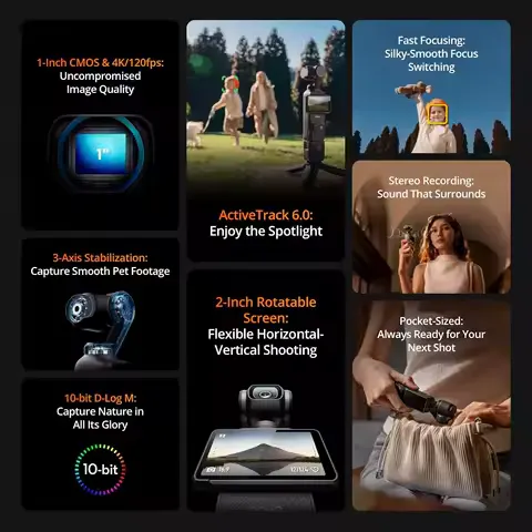 DJI Osmo Pocket 3, Vlogging Cameras with 1'' CMOS & 4K/120fps Vlog Camera, 3-Axis Stabilization, Fast Focusing