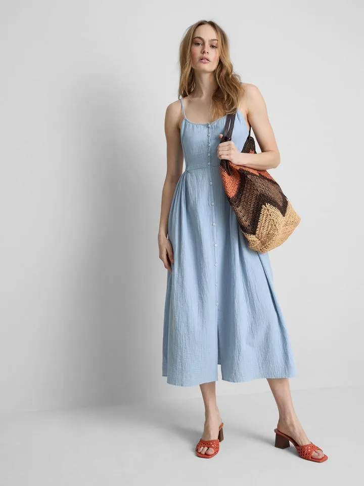 Robe mi-longue boutonnée en coton