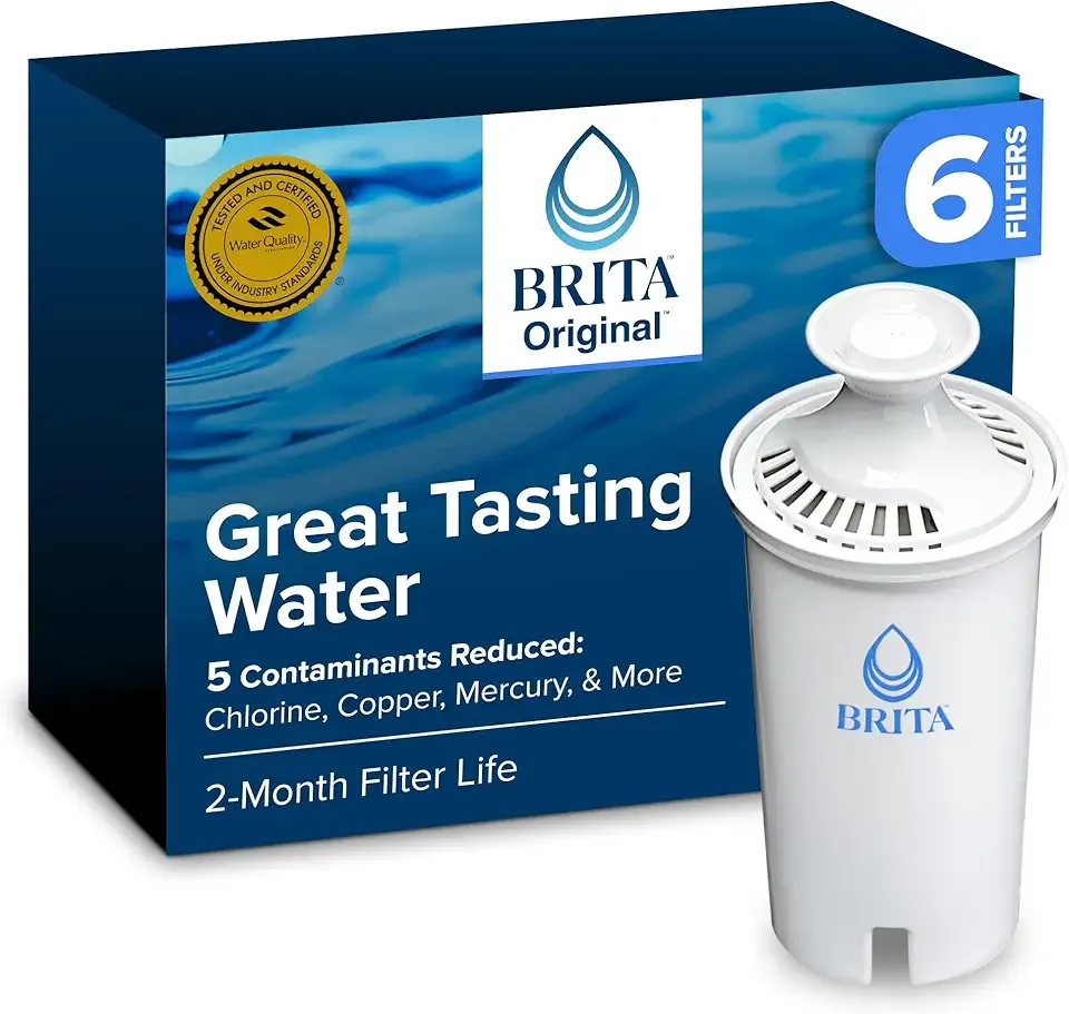 Brita Standard Water Filter for Pitchers and Dispensers, Reduces Copper, Cadmium and Mercury Impurities, Lasts Two Months or 40 Gallons, Includes 6 Filters for Pitchers