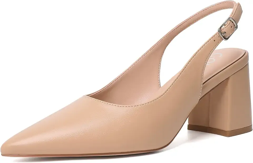 Block Slingback Heels for Women Pointed Closed Toe Chunky Heels Office Work Shoes Women's Pumps for Business Casual
