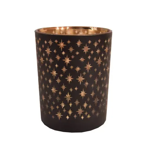 Windlicht - schwarz-gold - Sternchen - 8 cm