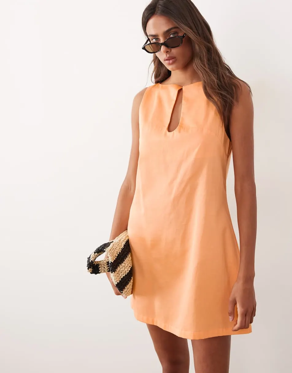 ASOS DESIGN slash neck keyhole mini sundress coral orange