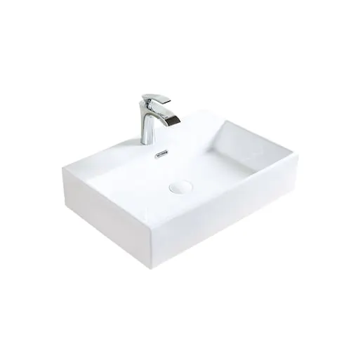 A&E Bath and Shower Hana 23-5/8 inch Ceramic Vessel Rectangular Sink Basin with Overflow in Glossy White