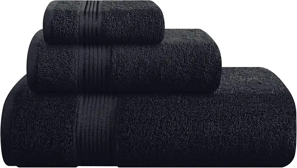 Belizzi Home Ultra Soft 3 Pack Cotton Towel Set, Contains a Bath Towel 28x55 inch, a Hand Towel 16x24 inch & a Wash Coth 12x12 inch, Ideal Everyday use, Compact & Lightweight - Black