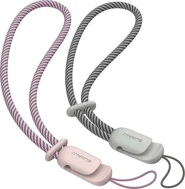 SURPHY 2 Pack Phone Lanyard for Cellphone Case, Phone Wrist Strap for Case, Cellphone Strap with 2-Color Braided, Charm Wrist Lanyard for Women and Men, Pink & Gray
