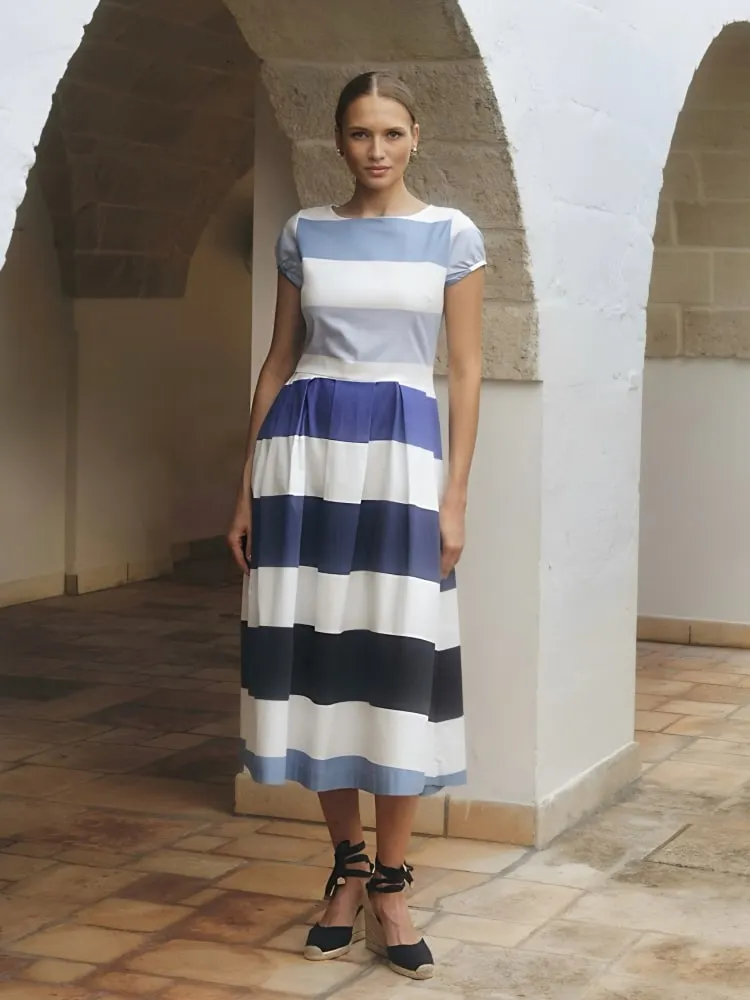 Lovisa Dress, Cap sleeve Blue stripe