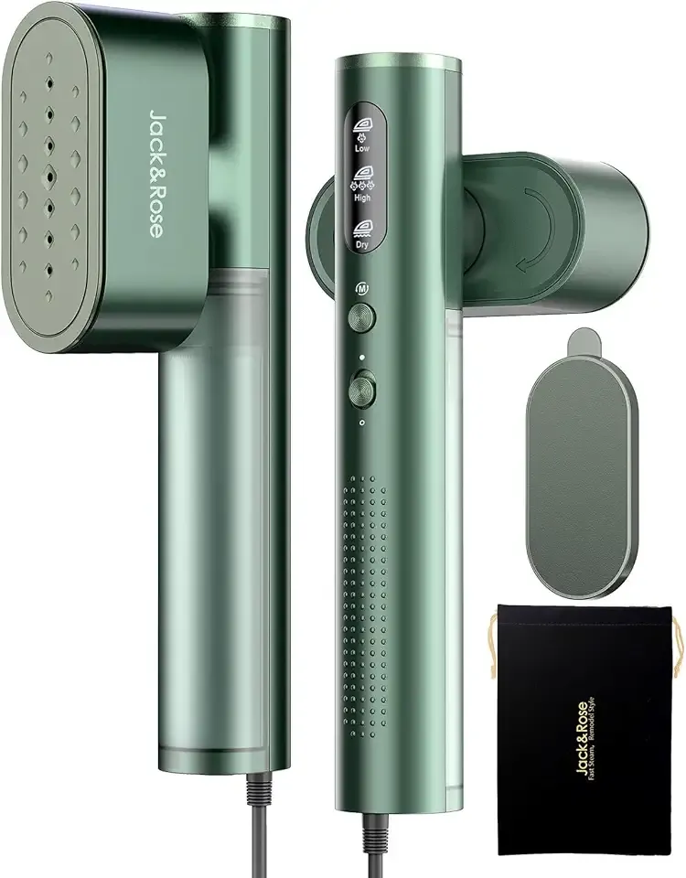 Jack & Rose Travel Steamer & Iron 2 In 1, Portable Garment Steamer, 15s Heat Up, Large Ceramic Heat Panel, 100-220V for Global Traveling