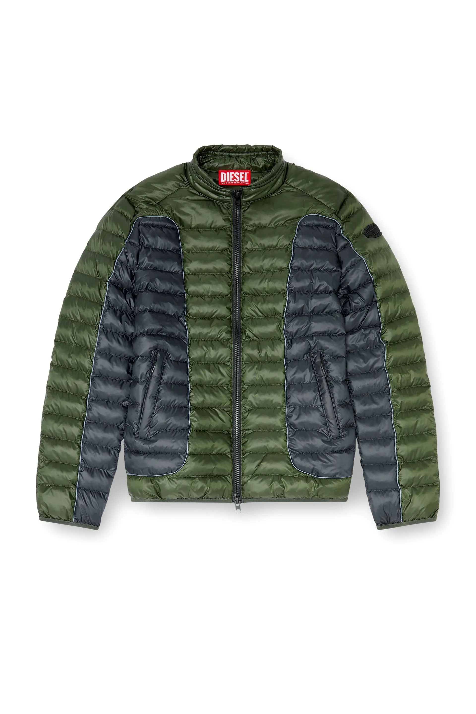 Biker-style puffer jacket with colour-block design