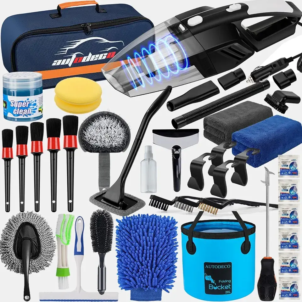 41Pcs Car Cleaning Kit, Interior Detailing Kit with High Power Handheld Vacuum, Detailing Brush Set, Windshield Tool, Snow Shovel, Blue Complete Auto Accessories for Women, Men