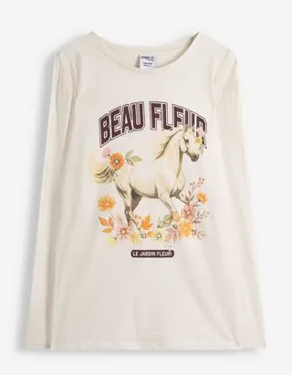 Maglia a manica lunga - Stampa frontale - Beige