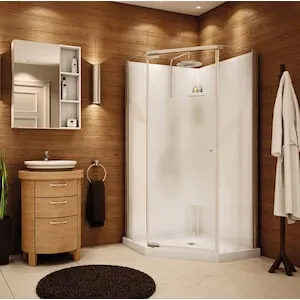 MAAX Lobelia 36L x 36W x 72H in. 3-in-1 Corner Shower Kit - Shower Stall Enclosure with Corner Drain Base, Wall, and Glass Shower Door in Chrome