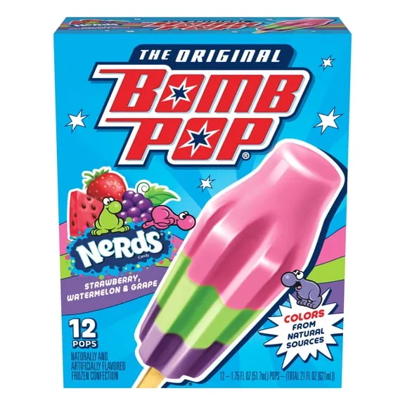 Rollback Bomb Pop NERDS Freeze Ice Pop, Frozen Freezer Dessert, 12 Pack $2.88 Was $3.68 13.7 ¢/fl oz