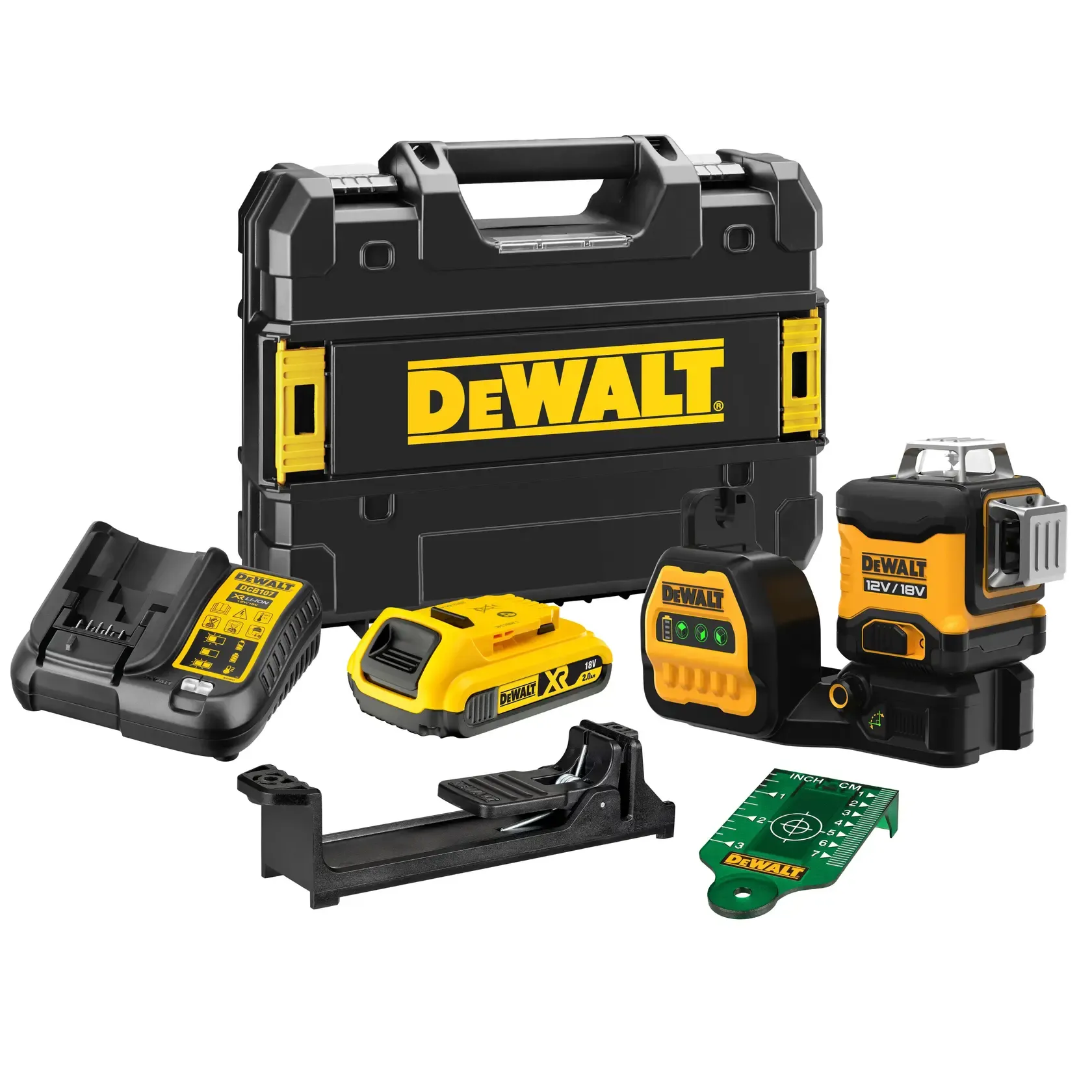 18V / 12V XR® 3 x 360° Grønn linjelaser - 1 X 2Ah
