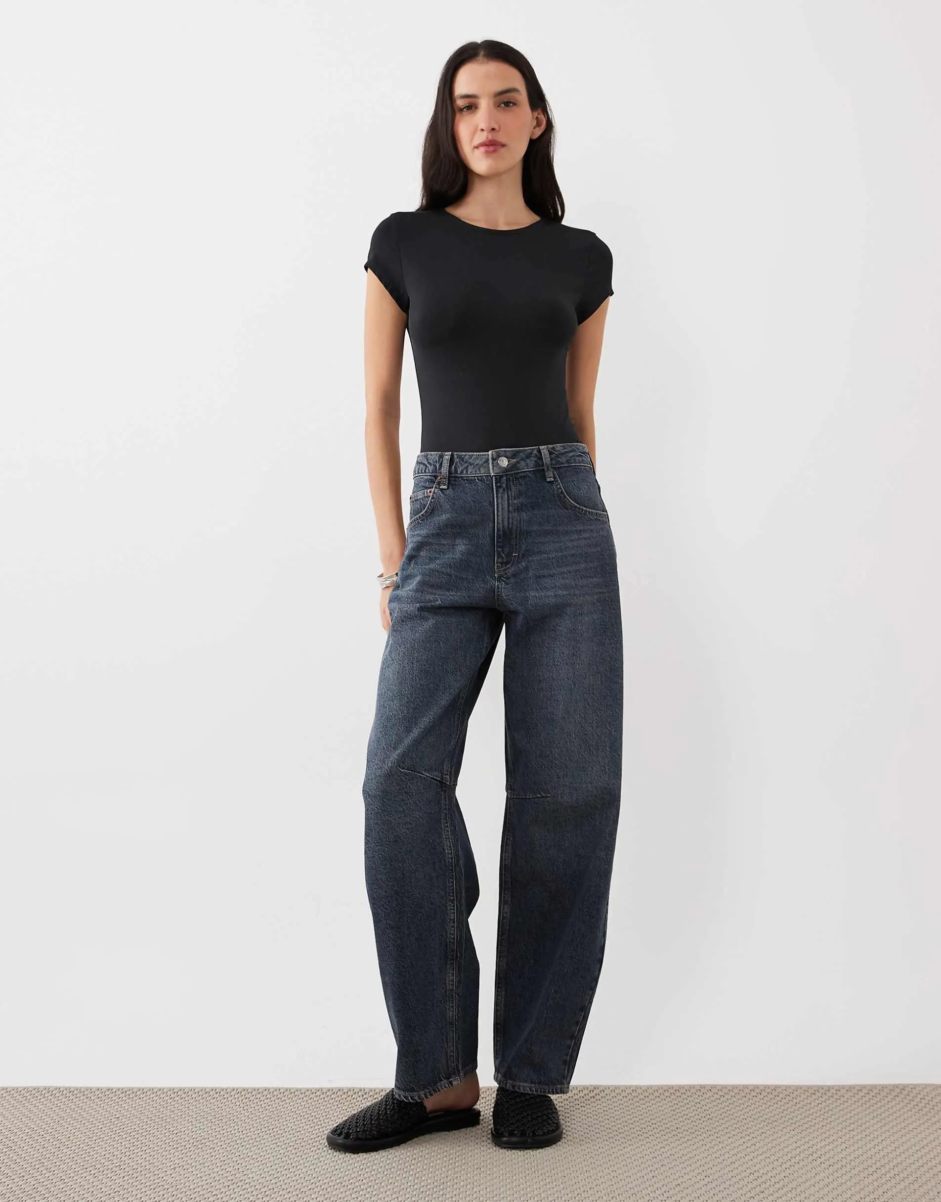 ASOS DESIGN polyamide slinky short sleeve bodysuit in black