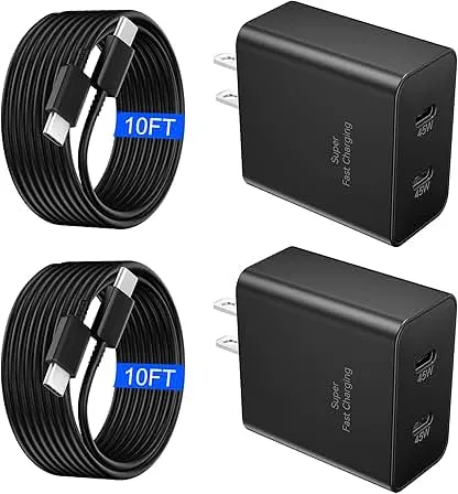 45W Samsung Super Fast Charger USB C, Type C Chargers Fast Charging Android Phone Charger Samsung Galaxy S25 Ultra Chargers 10FT Fast Charging Cord for Samsung Galaxy S25 Ultra/S25/S24/S23/S22, 2Port 45W Samsung Super Fast Charger USB C, Type C Char…