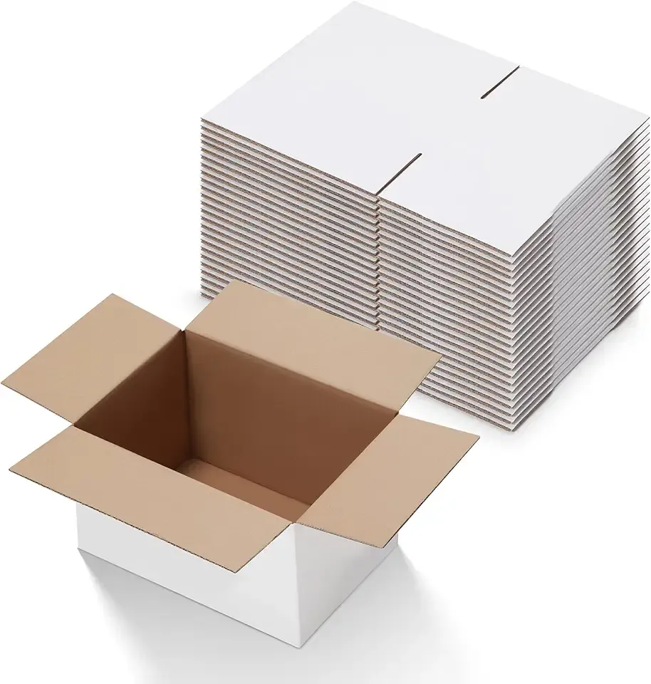Calenzana 10x7x5 Inches Shipping Boxes Set of 25, White Corrugated Cardboard Box for Mailing Small Business Packing Gifts