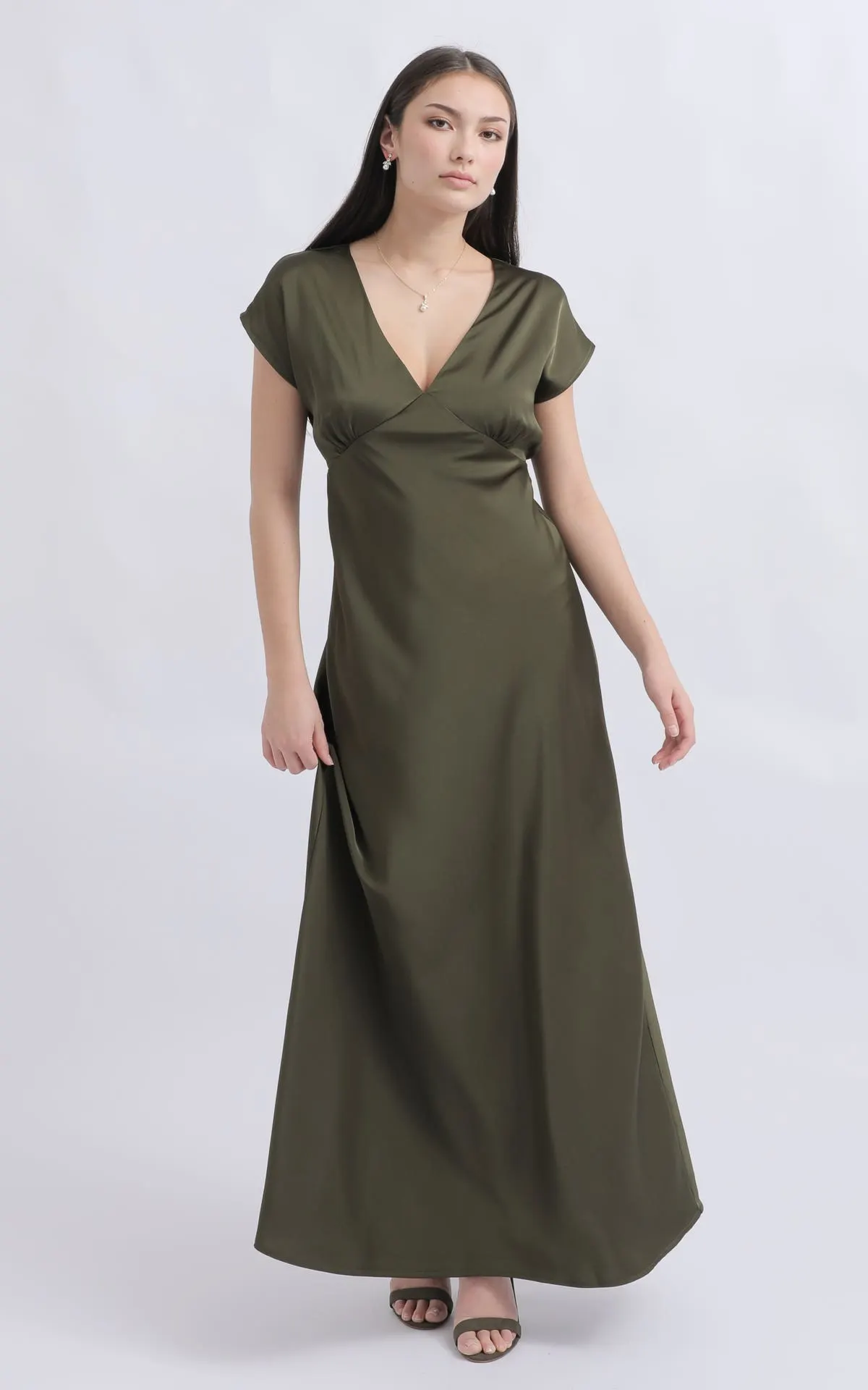 Satin Bias Cap Sleeve Gown