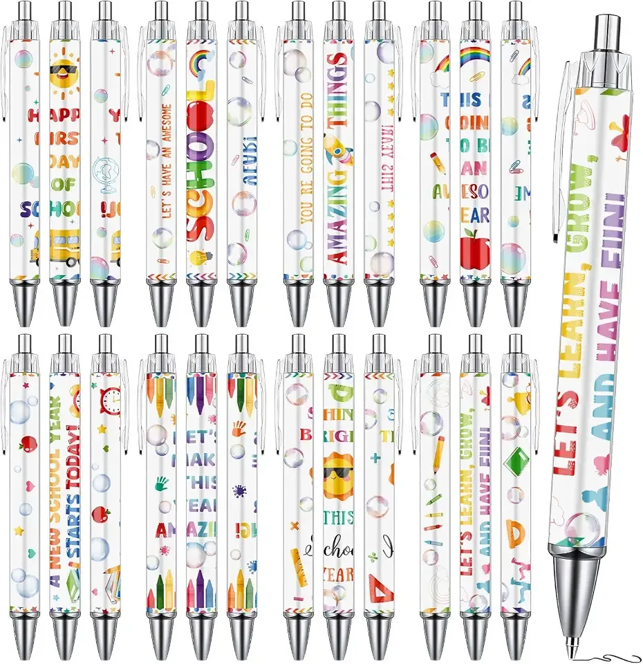 Back to School Ballpoint Pens - 24 Pcs First Day of School Pens Set Welcome Inspirational Retractable Writing Ball Point Pen Gift for Teacher Student Classroom Party Favors Supplies