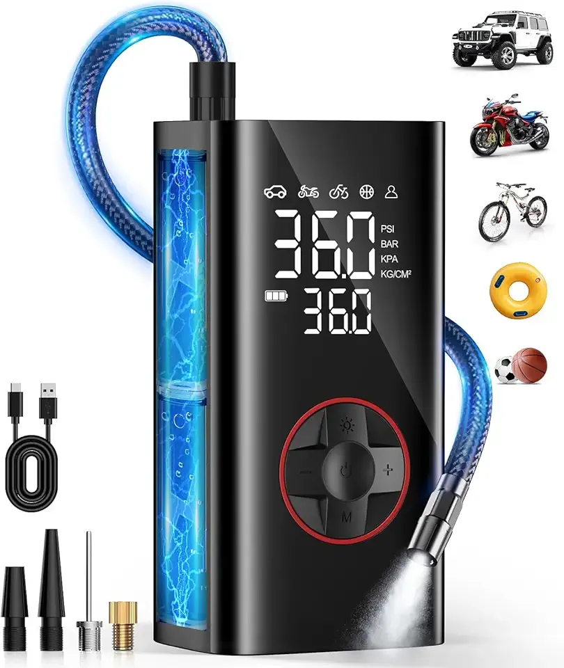 Tire Inflator Portable Air Compressor - 150PSI Cordless Air Pump for Car Tires, Portable Tire Inflator for Cars with Pressure Gauge, Tire Pump for Bike, Motorcycle, Auto Shut-off