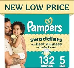 Pampers Swaddlers Diapers, Size 5 (20-37 lbs), 132 Count, Hypoallergenic, Absorbent, Keeps Baby Dry and Comfortable, Skin Safe Disposable Baby Diaper Pampers Swaddlers Diapers, Size 5 (20-3…