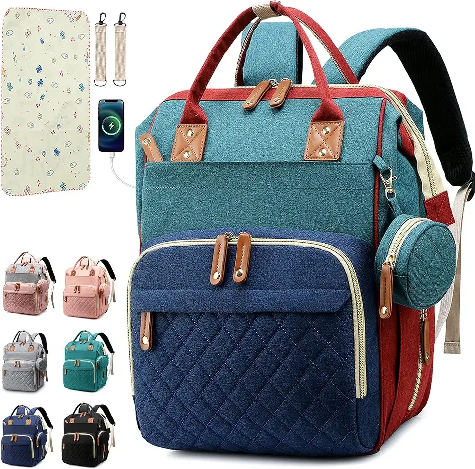 SHITIESHOU Diaper Bag Backpack Baby Bag, Baby Girl Boy Diaper Bag for Dad Mom with Pad, 16 Pockets, Pacifier Case, Large Diaper Bags Unisex for Travel (Colorful)