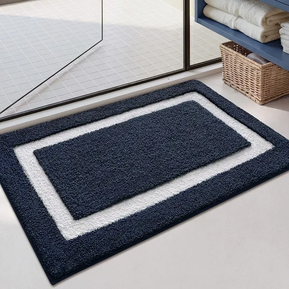 Color&Geometry Navy Blue Bathroom Rugs 36x24, Extra Soft Absorbent Microfiber Bath Rugs, Non-Slip Bathroom mat, Washable Plush Bath Mats for Bathroom, Shower, Bathtub, Laundry, Blue White