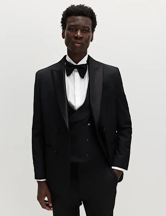 3-tlg. schmal geschnittener, doppelreihiger Tuxedo Anzug