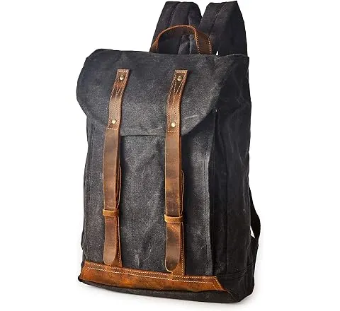 BRASS TACKS Leathercraft Heavy-Duty Waxed Canvas Rucksack Backpack | Vintage Waxed Canvas Backpack with Leather Trim, Fits Laptop and Essentials for Travel and Daily Carry,Gift