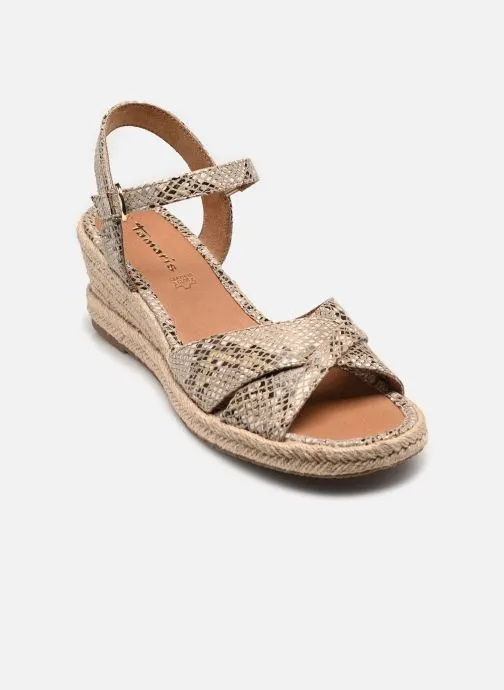 Sandalen met sleehak en plateau 28367-42 dames beige
