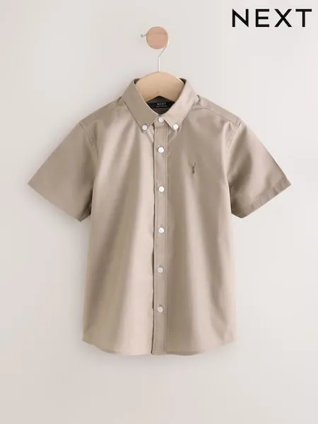 Taupe Logo Short Sleeve Cotton Rich Oxford Shirt (3-16yrs)